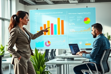 Profesionales de marketing digital colaborando frente a pantalla con gráficos y estadísticas que muestran cómo mejorar anuncios y eCPM