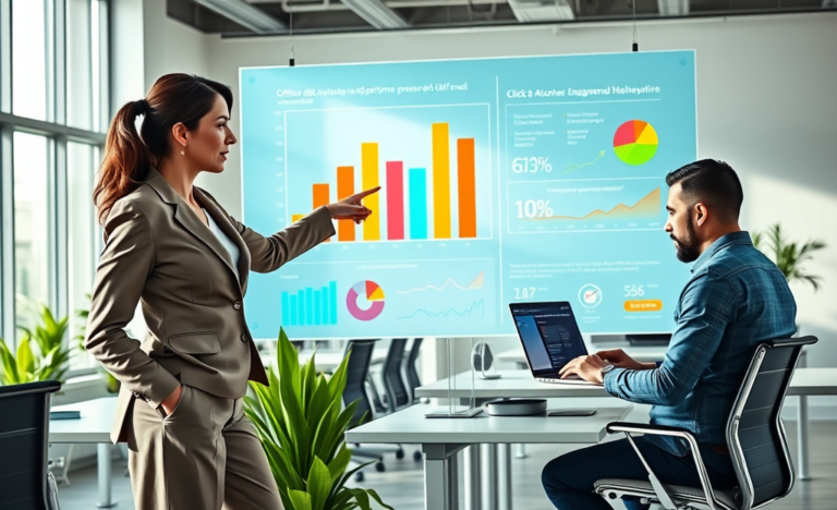 Profesionales de marketing digital colaborando frente a pantalla con gráficos y estadísticas que muestran cómo mejorar anuncios y eCPM
