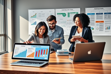 Equipo de profesionales en oficina moderna desarrollando estrategias de marketing digital para impulsar ventas